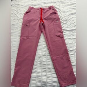 Figs Pink Scrub Pants with Red Drawstring